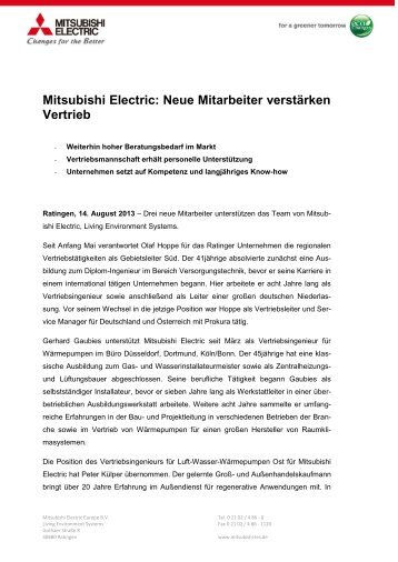 Mitsubishi Electric: Neue Mitarbeiter verstÃ¤rken Vertrieb