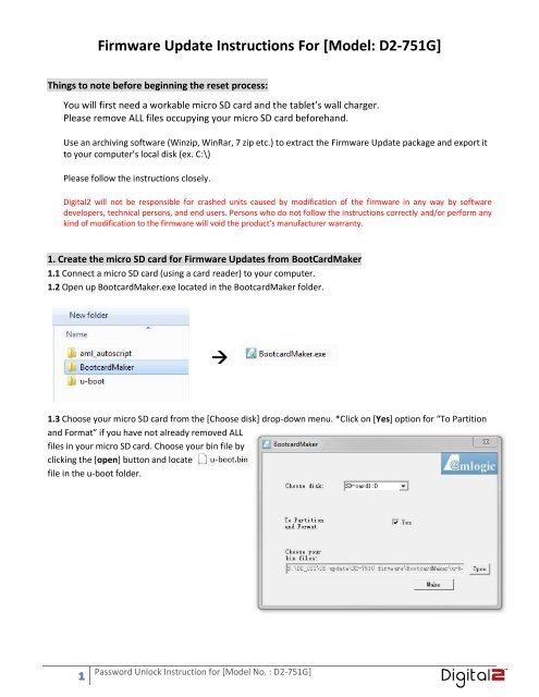 Firmware Update Instructions For [Model: D2-751G] - D2 PAD