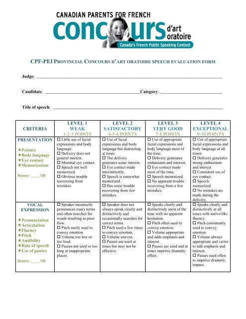 Speech evaluation form