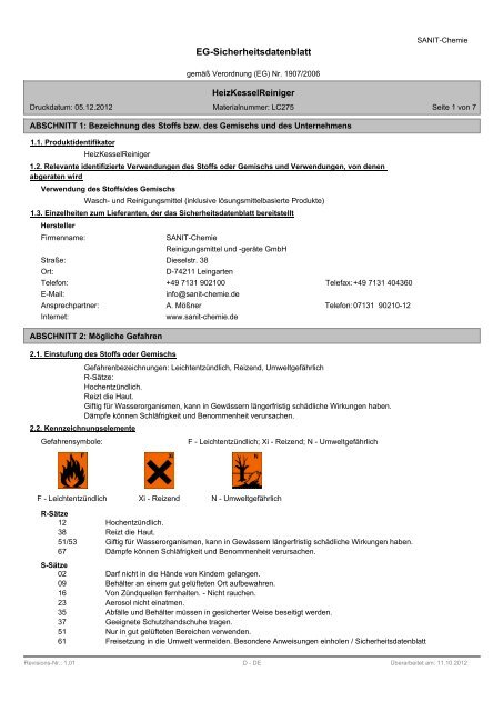 EG-Sicherheitsdatenblatt - SANIT Reinigungsmittel und