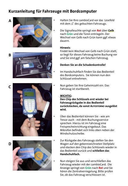 Kurzanleitung fÃ¼r Fahrzeuge mit Bordcomputer A B C D - cambio ...