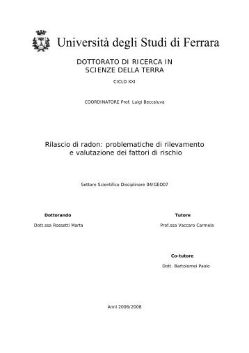 Rilascio di radon - UniversitÃ  degli Studi di Ferrara