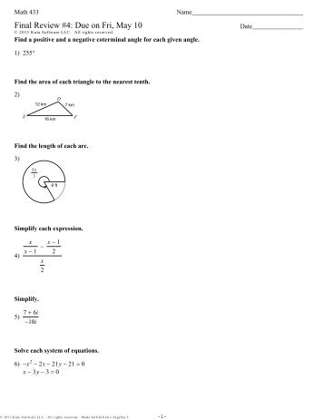 Math 433 - Final Review #4 Due on Fri, May 10