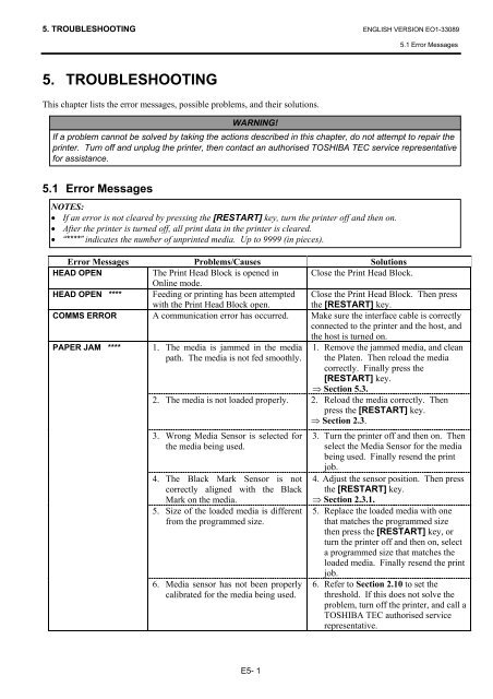 Toshiba B-EX4T1 Owners Manual - The Barcode Warehouse