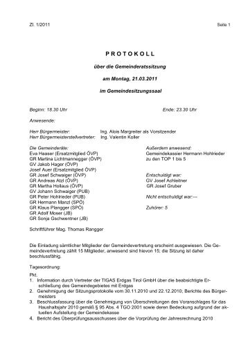 Protokoll der GR-Sitzung vom 21.03.2011 (1 - Breitenbach - Land Tirol