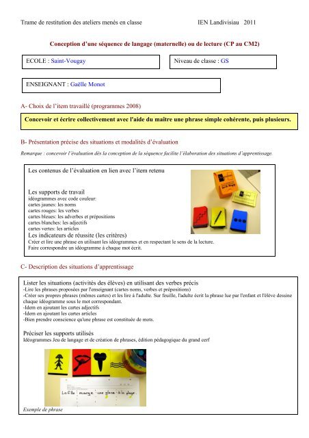 Conception d'une séquence de langage (maternelle) ou de lecture ...