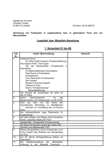 Loseblatt- bzw. Miszellen- Sammlung - Stadtarchiv Dornbirn