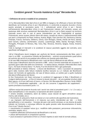 Condizioni generali âAccordo Assistenza Europaâ Mercedes-Benz