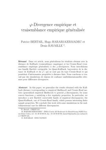 Ï-Divergence empirique et vraisemblance empirique gÃ©nÃ©ralisÃ©e
