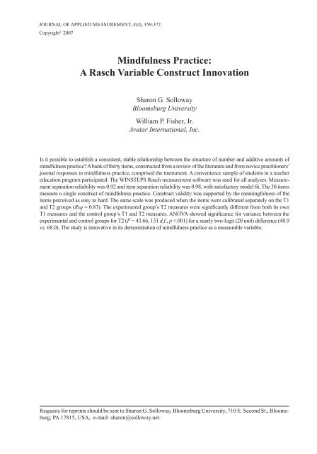 Mindfulness Practice: A Rasch Variable Construct Innovation