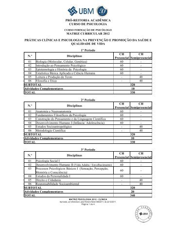 prÃ³-reitoria acadÃªmica curso de psicologia matriz curricular ... - UBM