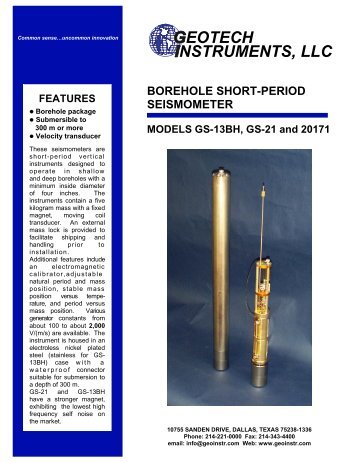 GS-13BH, GS-21 and 20171 Borehole Short Period Seismometer