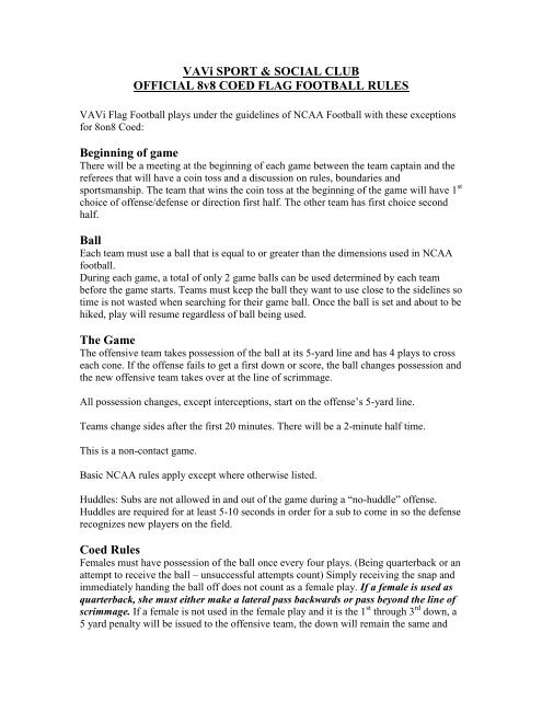 8v8 Coed Flag Football Rules - Vavi