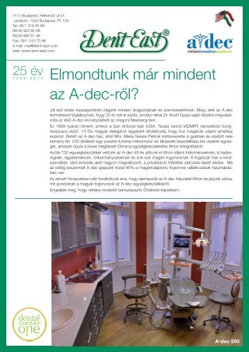 A-dec egységkészülékek magyar rendelőkben (pdf) - Dent-East