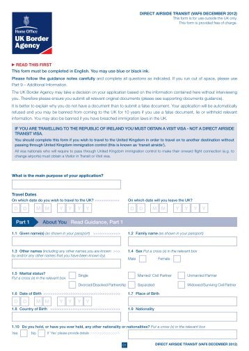 VAF6 application form - direct airside transit - UK Border Agency