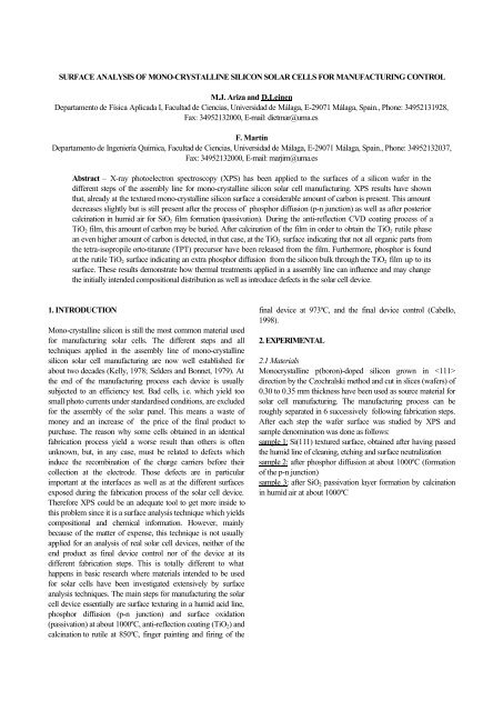 SURFACE ANALYSIS OF MONO-CRYSTALLINE SILICON SOLAR ...