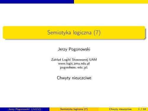 Semiotyka logiczna (7) - ZakÅad Logiki Stosowanej, UAM