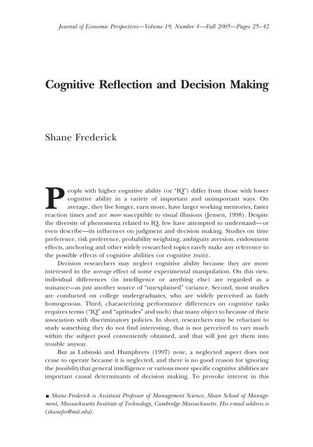 Cognitive Reflection and Decision Making - to open FTP session ...