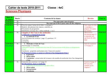 Cahier de texte 2010-2011 Classe : 4eC Sciences-Physiques