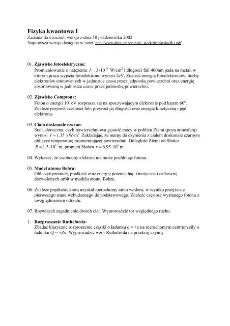 Fizyka Kwantowa Sprawdzian Pdf