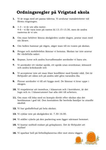 Ordningsregler pÃ¥ Vrigstad skola