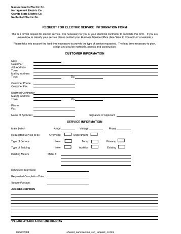 Request for Electric Service Information Form - National Grid