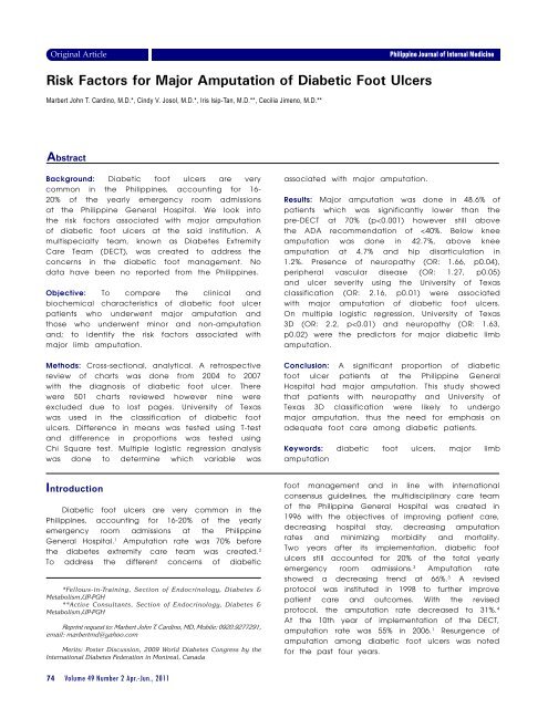 Risk Factors for Major Amputation of Diabetic Foot Ulcers