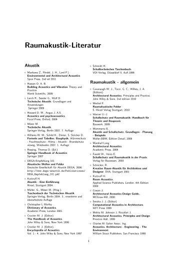Raumakustik-Literaturverzeichnis - Raumakustik - ETH Zürich