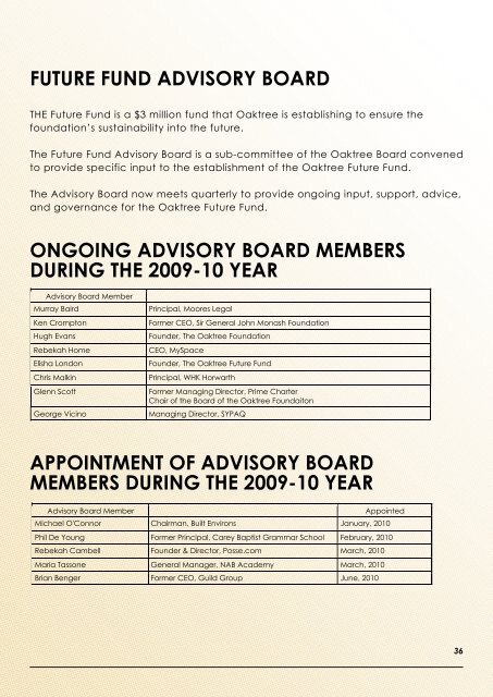 Financial Year: 2009-2010 - The Oaktree Foundation
