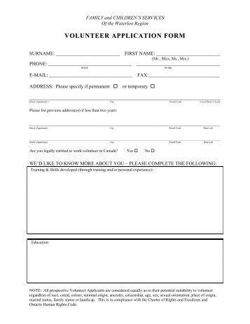 volunteer application form - Family and Children's Services of the ...