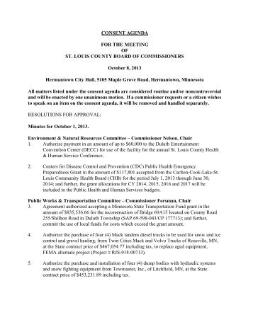 CONSENT AGENDA FOR THE MEETING OF ST. LOUIS COUNTY ...