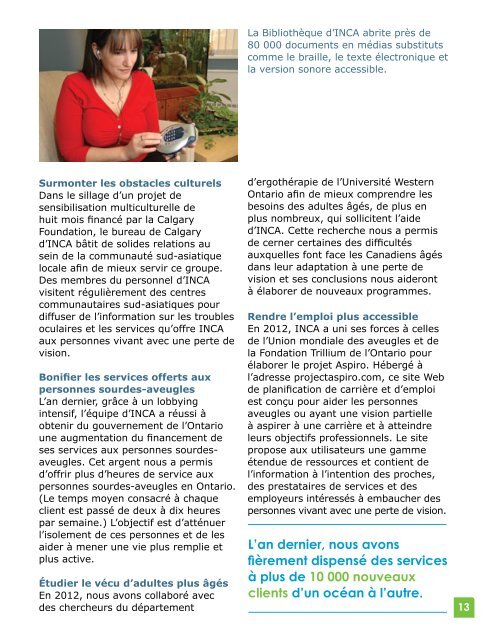 INCA Rapport annuel 2012-2013 - CNIB