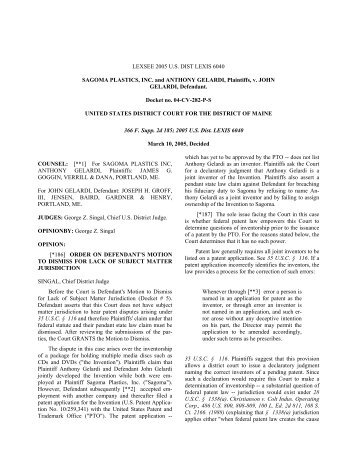 Sagoma Plastics, Inc. and Anthony Gelardi v. John - Verrill Dana