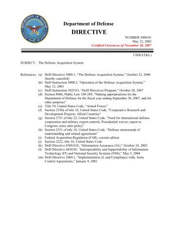 DoD Directive 5000.01 "Defense Acquisition System" - AcqNotes.com