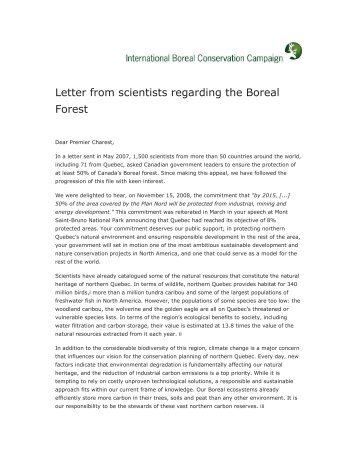 Letter from scientists regarding the Boreal Forest - Initiative boréale ...