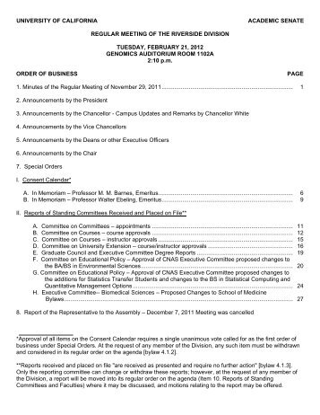 Printable Division Agenda - UC Riverside Academic Senate