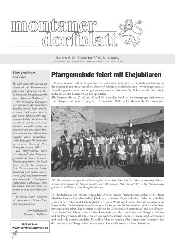 Pfarrgemeinde feiert mit Ehejubilaren - Montaner Dorfblatt