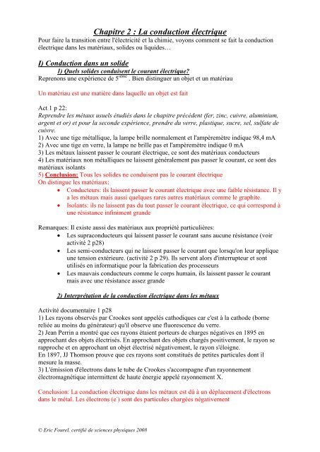 La conduction Ã©lectrique