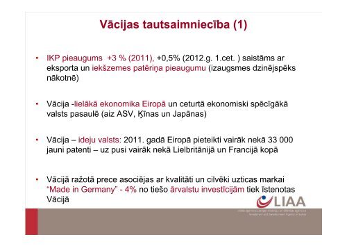 SadarbÄ«bas iespÄjas ar VÄciju nozaru griezumÄ - LIAA