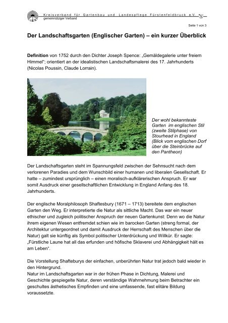 Der Landschaftsgarten Englischer Garten A Ein Kurzer Aœberblick