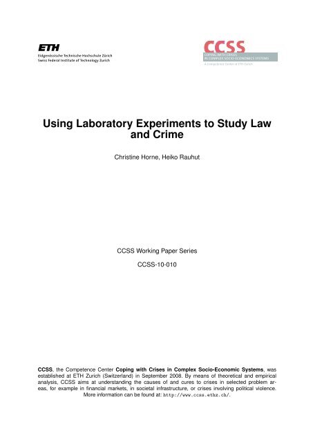 Using Laboratory Experiments to Study Law and Crime - Chair of ...