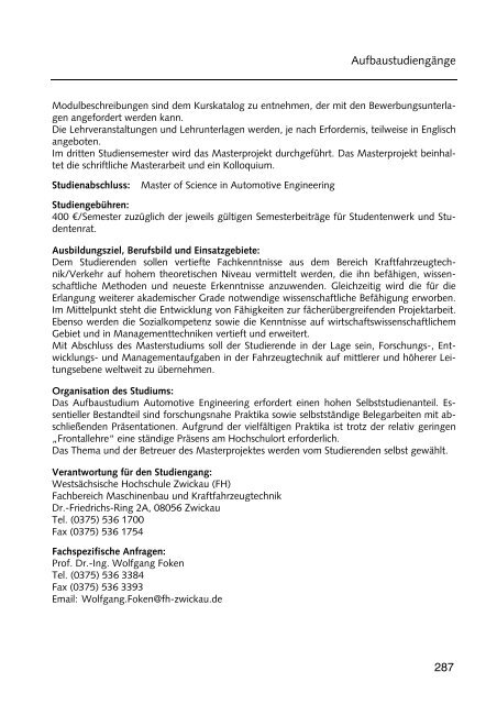 Hochschulführer 200 /200 - Westsächsische Hochschule Zwickau