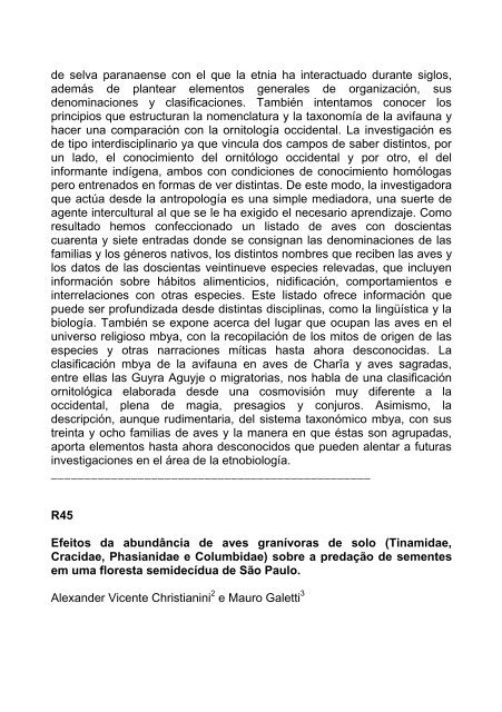 Livro de Resumos - Sociedade Brasileira de Ornitologia