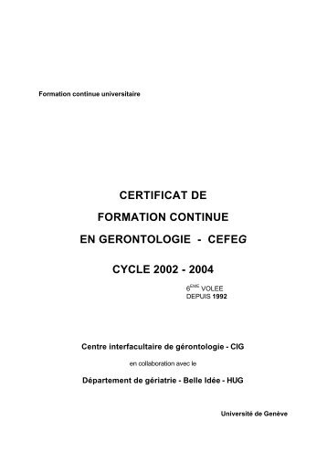 Certificat de formation continue en gérontologie - CEFEG - Socialinfo