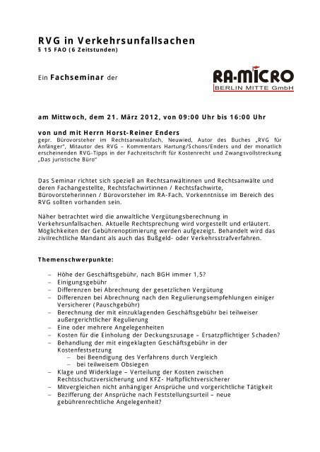 RVG in Verkehrsunfallsachen - RA-MICRO Berlin Mitte