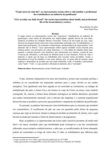 âO pÃ£o nosso de cada diaâ: as representaÃ§Ãµes sociais sobre ... - ICEG