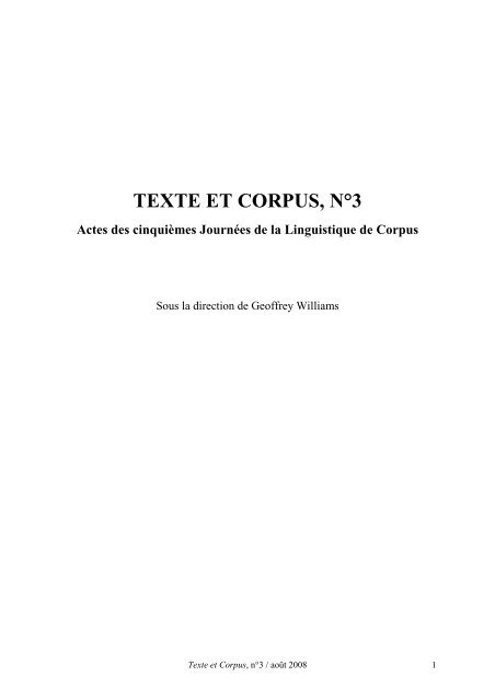 Texte Et Corpus Nâ3 Licorn - 