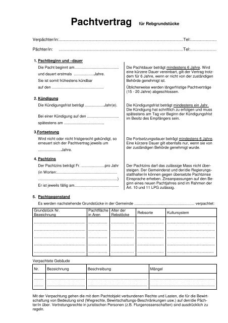 Formular Pachtvertrag fÃ¼r Reben