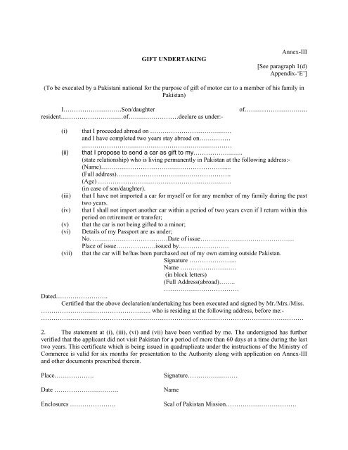 Import of vehicles - Forms - Embassy of Pakistan