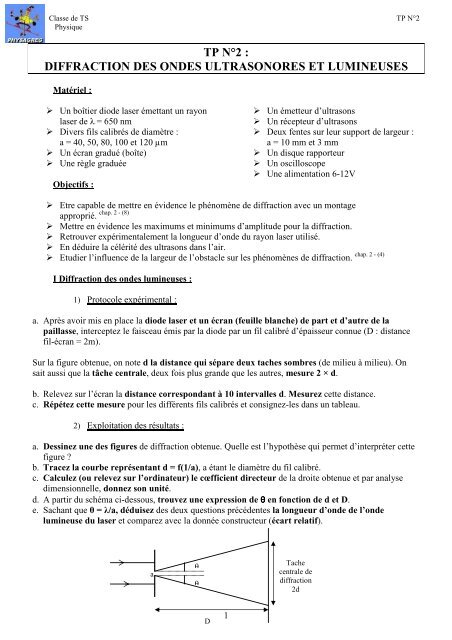 tp nÂ°2 : diffraction des ondes ultrasonores et lumineuses - Physagreg